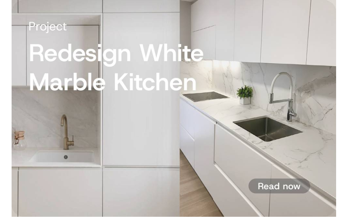 [Project] Redesign your kitchen with Infeel Laminate Sticker White Marble Kitchen