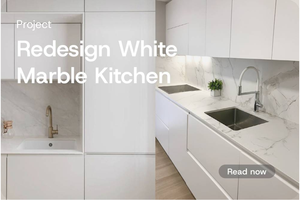 [Project] Redesign your kitchen with Infeel Laminate Sticker White Marble Kitchen