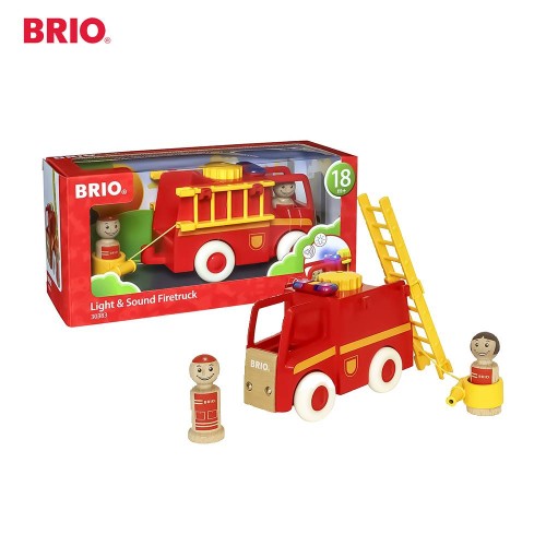 BRIO Light & Sound Firetruck Toy Figures - 30383 Premium Kid toys / Wooden Vehicle Transportation Miniature