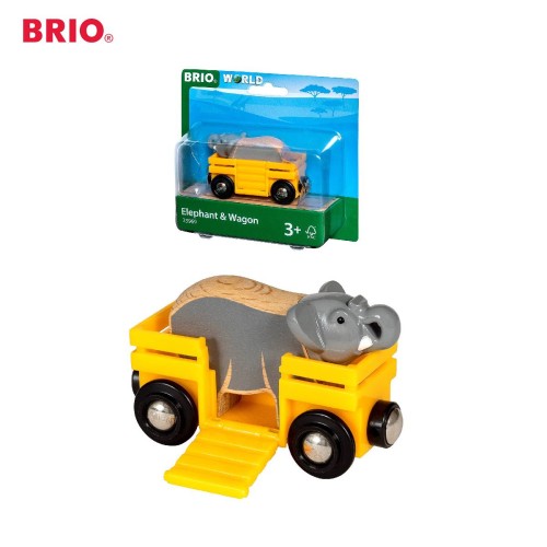 BRIO Elephant and Wagon - 33969 Premium Kid toys / Wooden Vehicle Transportation Animal Miniature