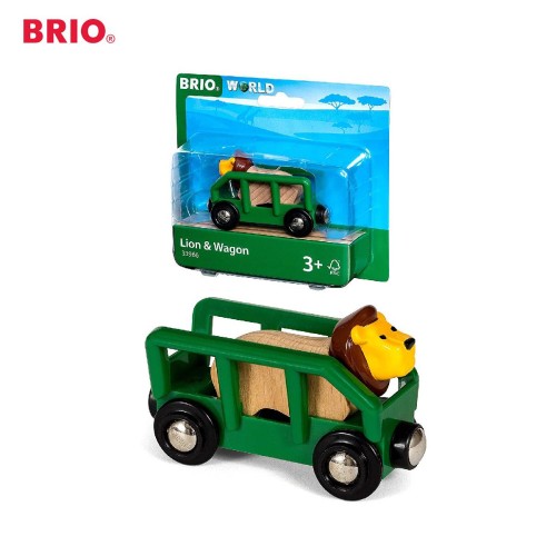 BRIO Lion and Wagon - 33966 Premium Kid toys / Wooden Vehicle Transportation Animal Miniature