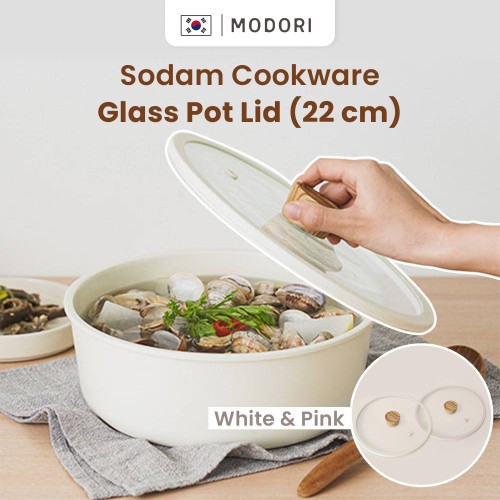 Modori Sodam Cookware Glass Pot Lid 22cm (White/Pink Beige)