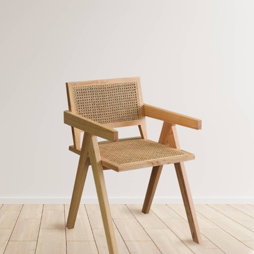 Wood Rattan Woven Armrest Chair