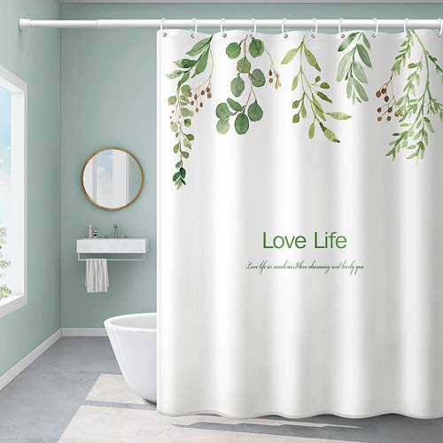 Shower Curtain  / Nordic Plant Design / Waterproof / Quick dry